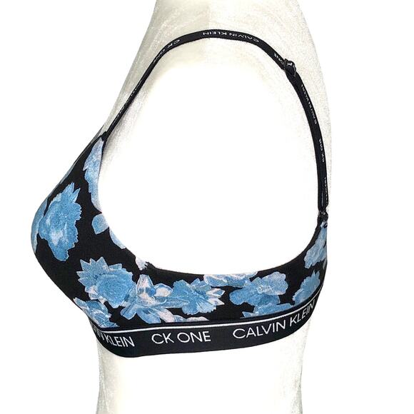 Calvin Klein CK One Bundle of 2 Black Blue Floral Adjustable Bra Small - Picture 4 of 12
